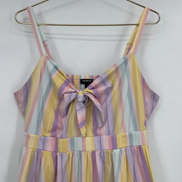 Torrid Plus Pastel Stripe Tie Front Sundress Knee Length Size 1X - Picture 3 of 11